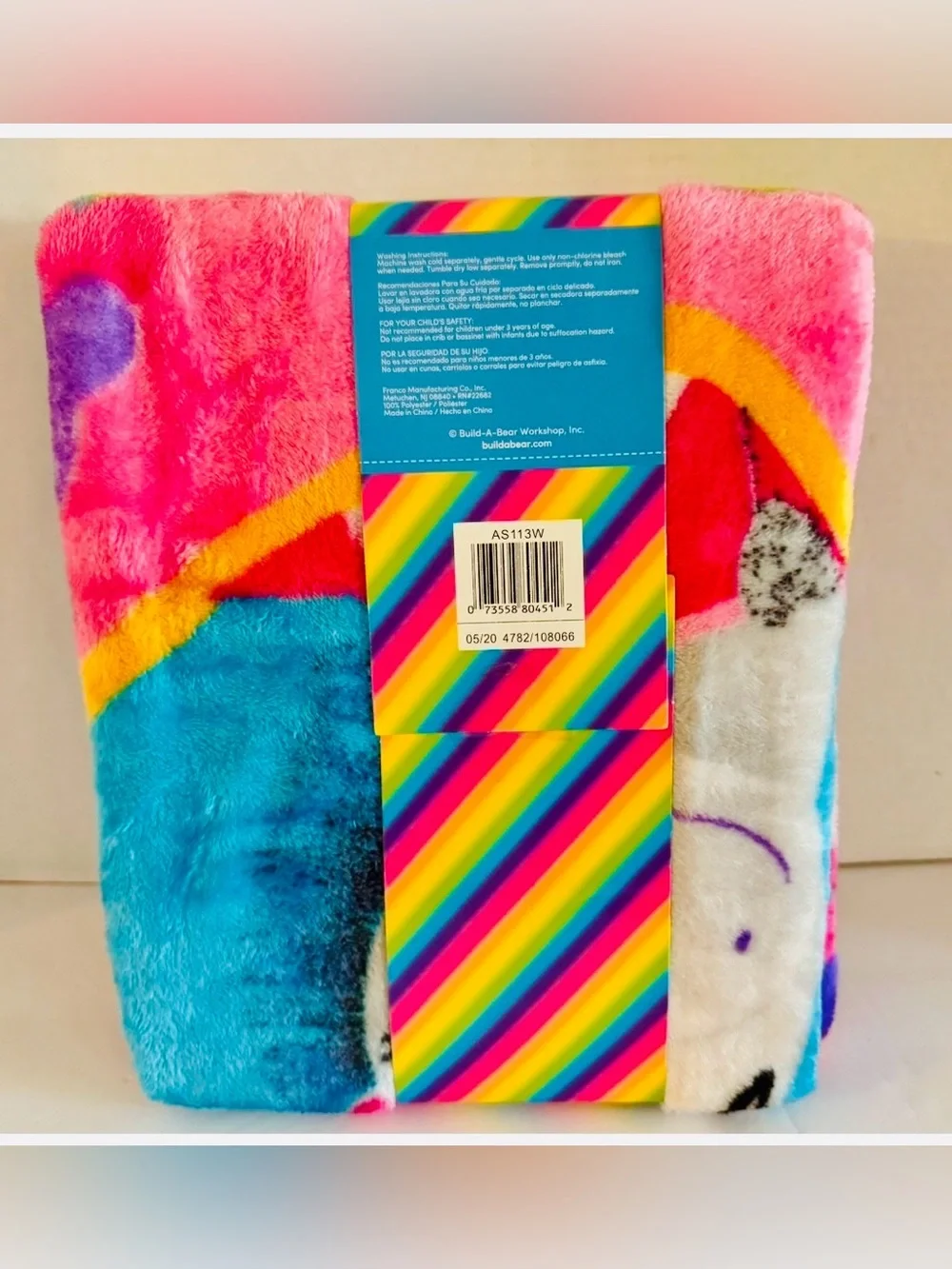 Build-A-Bear Rainbow Squad Silky Throw - Pink & Multicolor